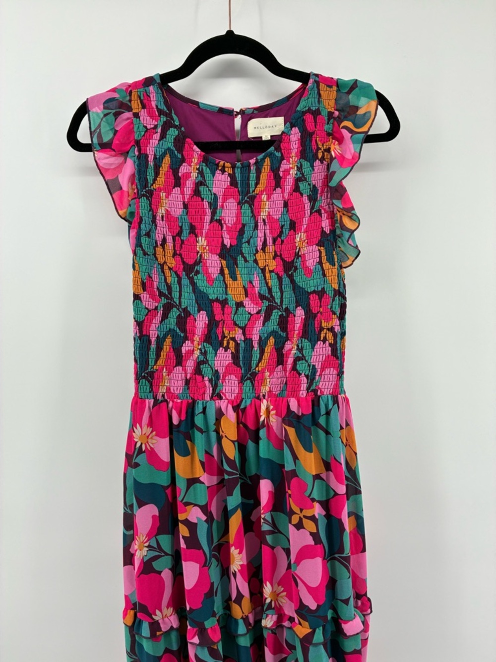 MELLODAY Magenta & Teal Floral Smocked Dress